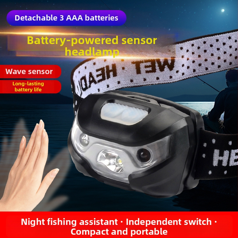 Frontala LED 5W, carcasă din ABS, funcționează cu 3 baterii AA, 600 mAh, rază 50–100 m, pentru drumeții, camping și pescuit nocturn