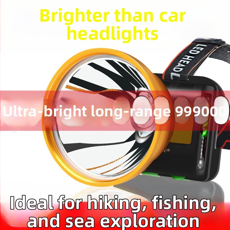 Lampa frontală LED, reîncărcabilă, rază lungă pentru pescuit de noapte