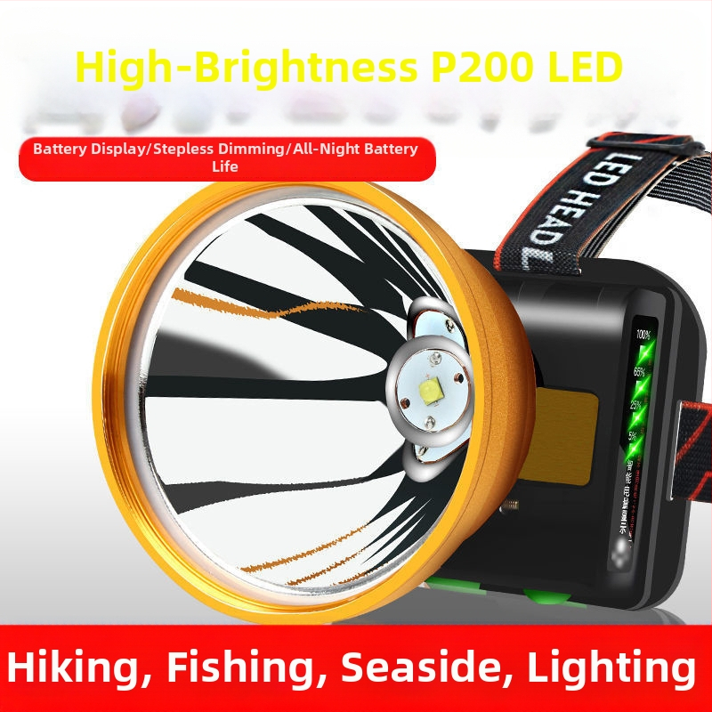 Lampa frontală LED, reîncărcabilă, rază lungă pentru pescuit de noapte