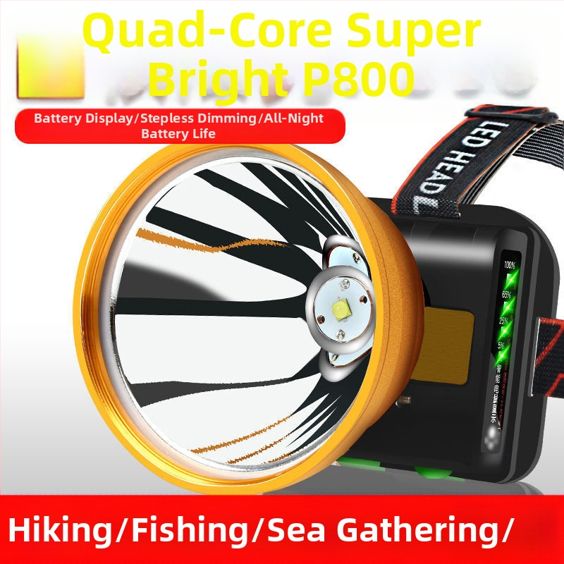 Lampa frontală LED, reîncărcabilă, rază lungă pentru pescuit de noapte