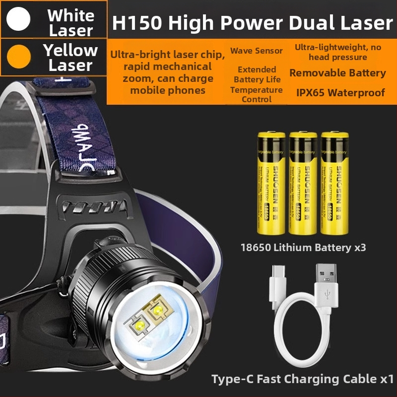 Shuosen Įkraunamas ultra ryškios galinės žibinto žvejybai naktį – 18650 baterija, atsparus vandeniui, 8–10 val. veikimo laikas, 266 g, elastinga galvos juosta