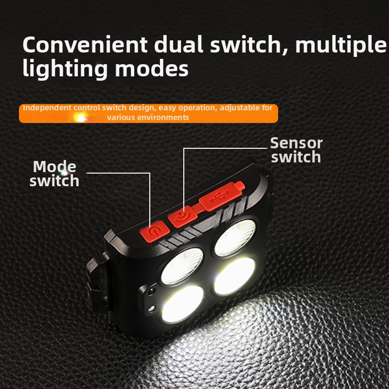 Čelovka COB LED, USB nabíjateľná, pre vonkajšie športy, dosvit 50 m, výdrž 3–6 h, elastický pás