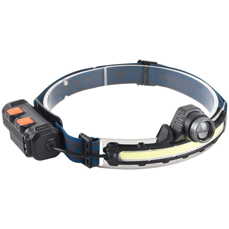 Fener LED pentru cap, pentru exterior, pescuit și camping, încărcare USB-C, 10W, baterie 1200mAh, rotație 360°, fascicul de zoom, rază 200–500 m