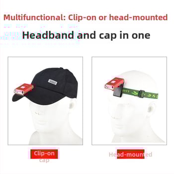 Lampa LED cu clemă pentru șapcă, KC certificat, cu senzor, 1W, 500mAh, încărcare Type-C, iluminare pentru pescuit