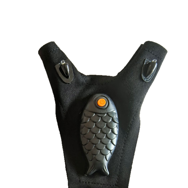 Elastomerinio audinio LED pirštinių žvejybai, su baterijomis, kvėpuojančios, kairė/ dešinė rankos variantai, LED apšvietimas, diapazonas iki 50 m