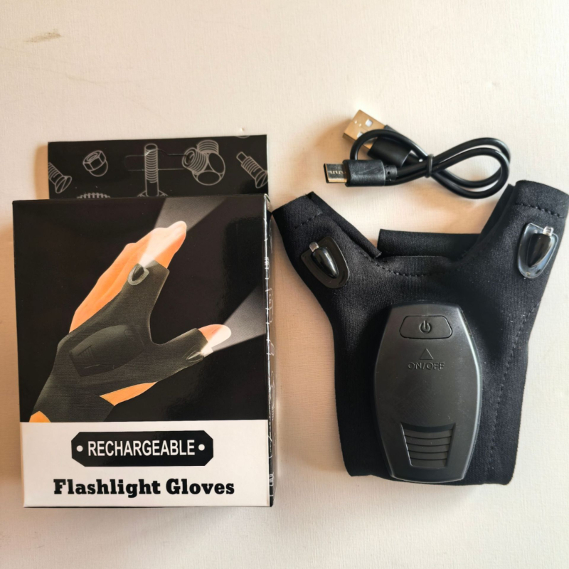 Elastomerinio audinio LED pirštinių žvejybai, su baterijomis, kvėpuojančios, kairė/ dešinė rankos variantai, LED apšvietimas, diapazonas iki 50 m