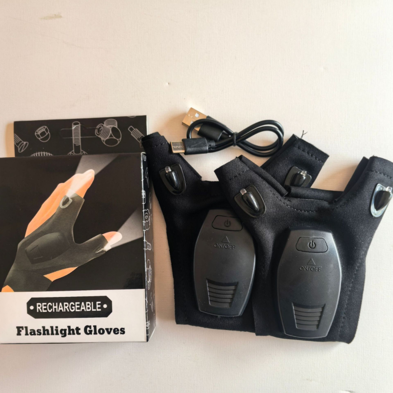 Elastomerinio audinio LED pirštinių žvejybai, su baterijomis, kvėpuojančios, kairė/ dešinė rankos variantai, LED apšvietimas, diapazonas iki 50 m