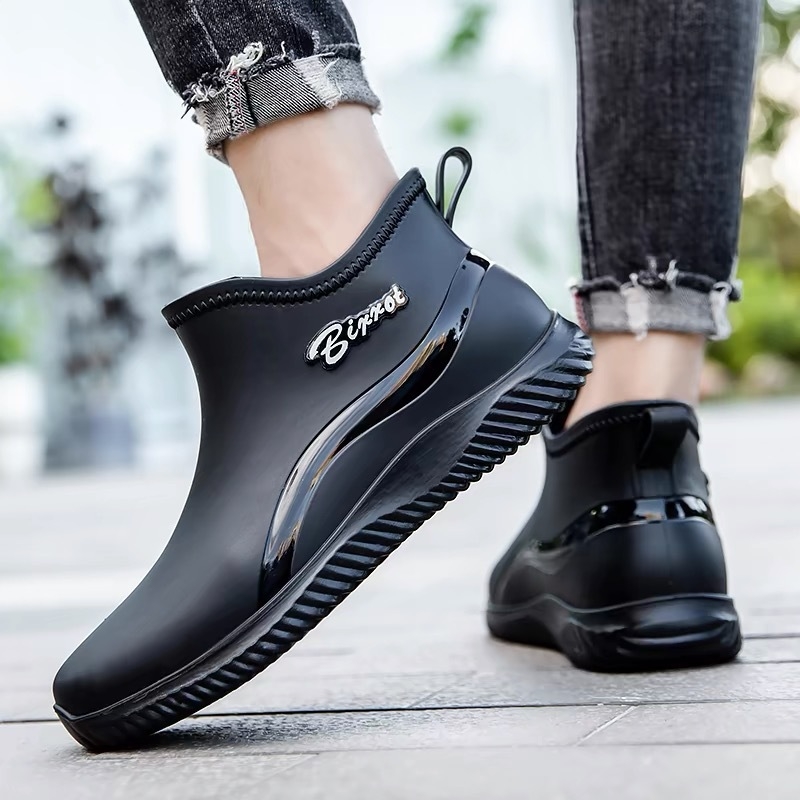 Ghete de ploaie pentru bărbați, exterior PVC, talpă din plastic turnată prin injecție, antiderapante, gleznă joasă