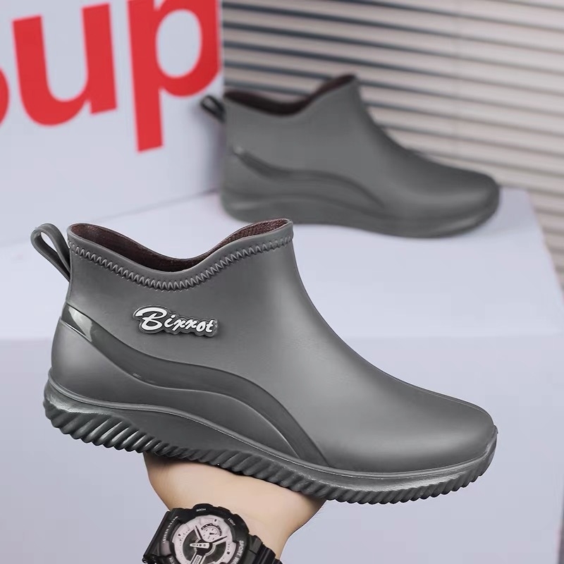 Ghete de ploaie pentru bărbați, exterior PVC, talpă din plastic turnată prin injecție, antiderapante, gleznă joasă