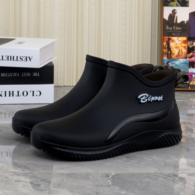 Ghete de ploaie pentru bărbați, exterior PVC, talpă din plastic turnată prin injecție, antiderapante, gleznă joasă