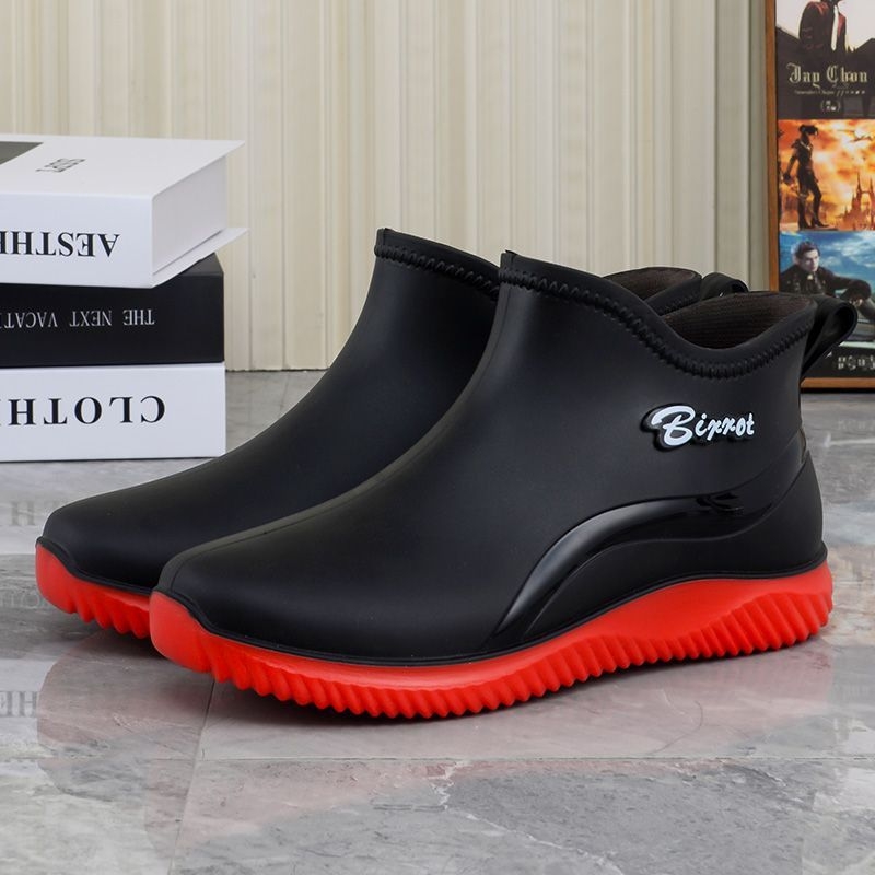 Ghete de ploaie pentru bărbați, exterior PVC, talpă din plastic turnată prin injecție, antiderapante, gleznă joasă