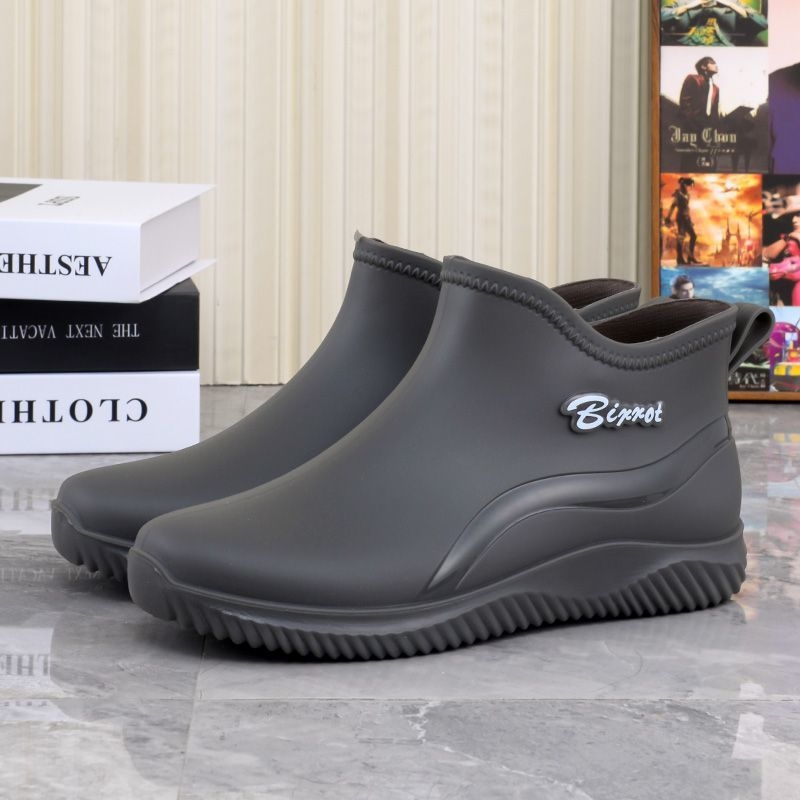 Ghete de ploaie pentru bărbați, exterior PVC, talpă din plastic turnată prin injecție, antiderapante, gleznă joasă