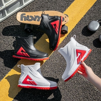 Vīriešu PVC lietus zābaki, ūdensdroši, pretslīdējoši, izturīgi ar biezu zoli, flīsa iekšpuse un PU iekšējā zole, piemēroti makšķerēšanai un darbam ārā