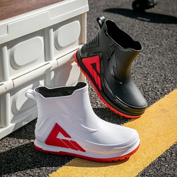 Vīriešu PVC lietus zābaki, ūdensdroši, pretslīdējoši, izturīgi ar biezu zoli, flīsa iekšpuse un PU iekšējā zole, piemēroti makšķerēšanai un darbam ārā
