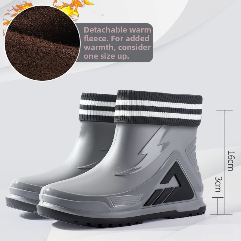 Vīriešu PVC lietus zābaki, ūdensdroši, pretslīdējoši, izturīgi ar biezu zoli, flīsa iekšpuse un PU iekšējā zole, piemēroti makšķerēšanai un darbam ārā