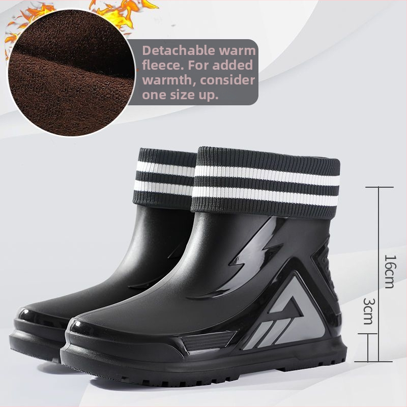 Vīriešu PVC lietus zābaki, ūdensdroši, pretslīdējoši, izturīgi ar biezu zoli, flīsa iekšpuse un PU iekšējā zole, piemēroti makšķerēšanai un darbam ārā