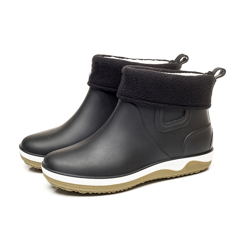 Vīriešu zemie lietus zābaki, silta pūkaina odere, anti-slip zole, EVA ieliktnis, plastmasas augšdaļa, četras sezonas