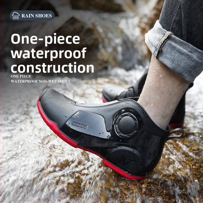Vīriešu zemie lietus zābaki, ūdensnecaurlaidīga plastmasas augšdaļa, pretslīdēšanas zole, sietaina iekšpuse, apaļa pirksta forma