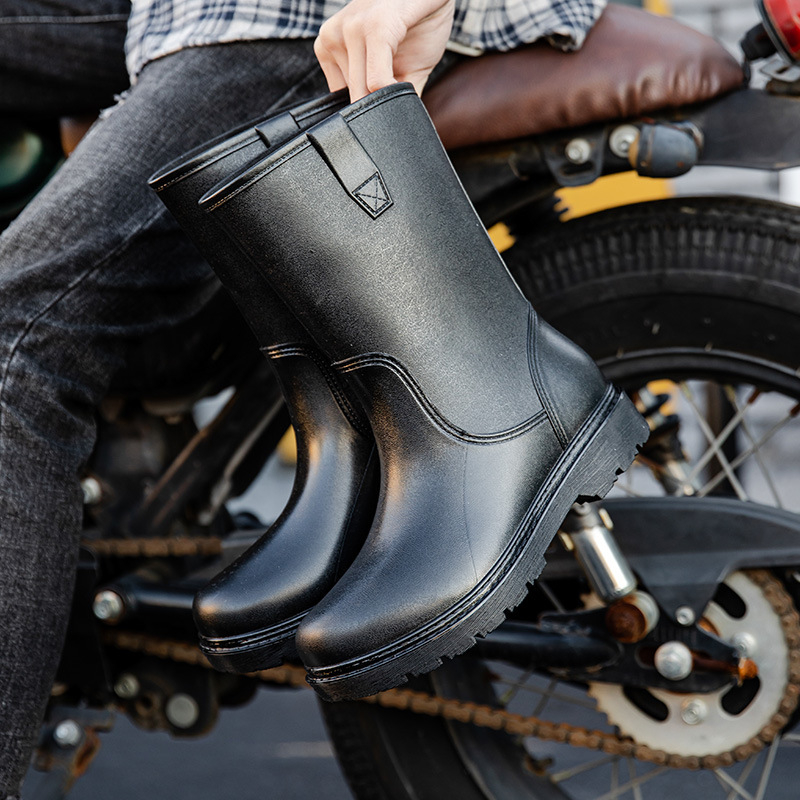 Vīriešu lietus zābaki ar augstu augšdaļu, PVC augšējā daļa, EVA iekšējā zole, sietu oderējums, plastmasas zole