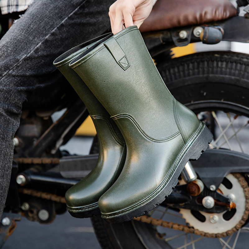 Vīriešu lietus zābaki ar augstu augšdaļu, PVC augšējā daļa, EVA iekšējā zole, sietu oderējums, plastmasas zole