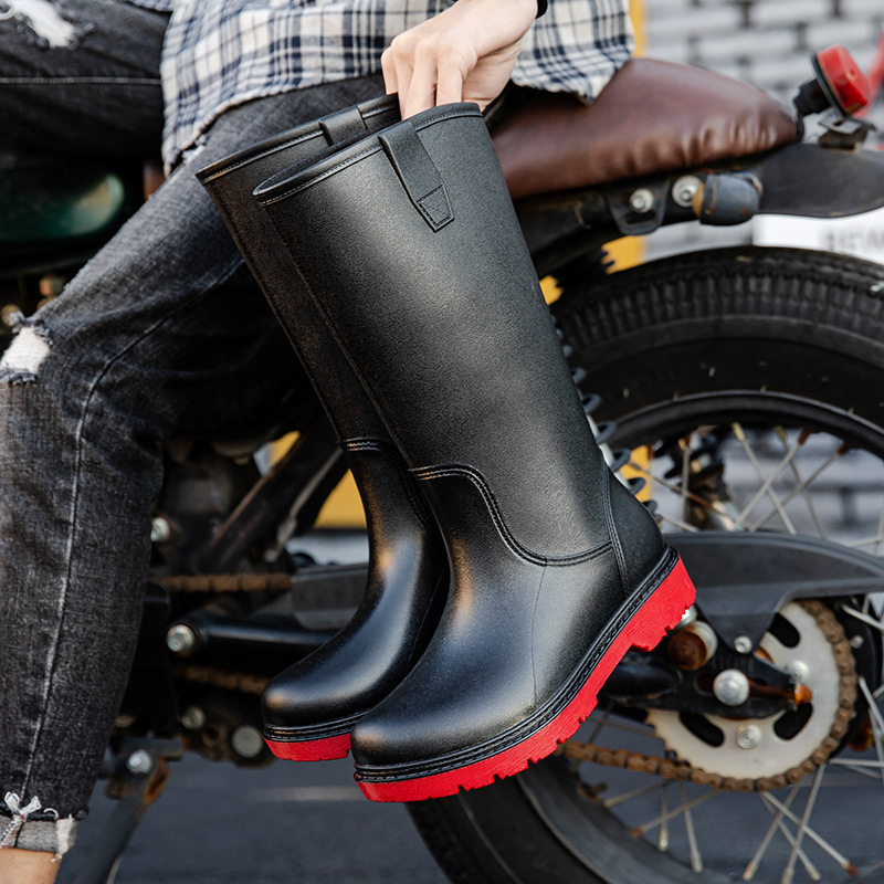 Vīriešu lietus zābaki ar augstu augšdaļu, PVC augšējā daļa, EVA iekšējā zole, sietu oderējums, plastmasas zole