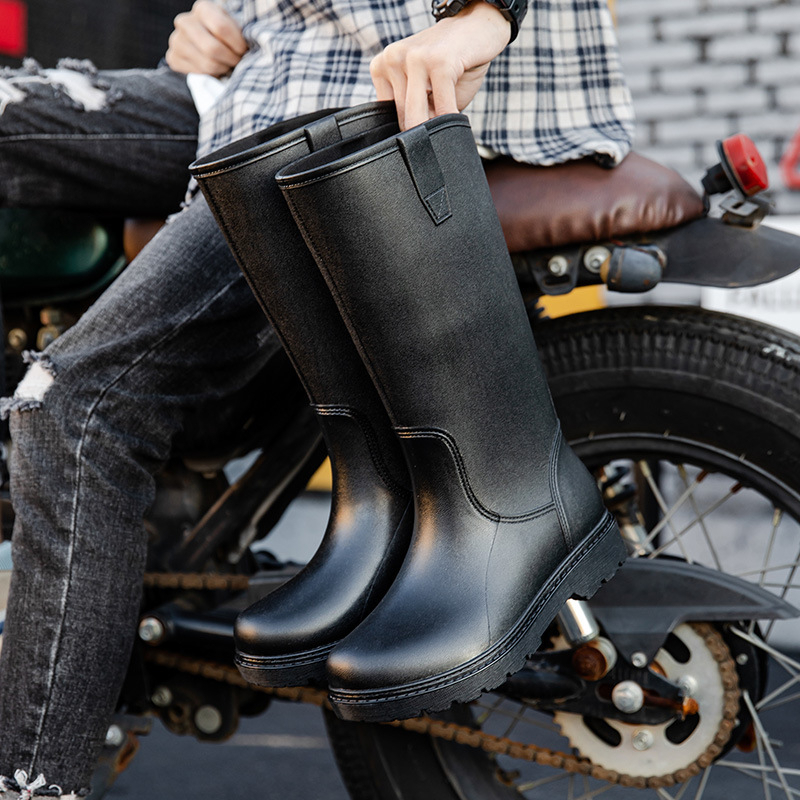 Vīriešu lietus zābaki ar augstu augšdaļu, PVC augšējā daļa, EVA iekšējā zole, sietu oderējums, plastmasas zole