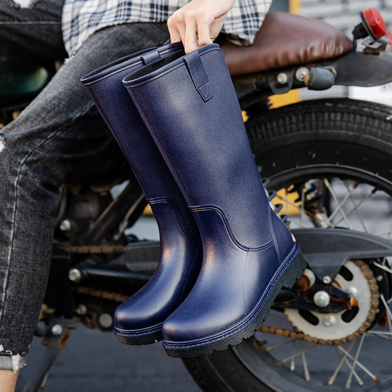 Vīriešu lietus zābaki ar augstu augšdaļu, PVC augšējā daļa, EVA iekšējā zole, sietu oderējums, plastmasas zole