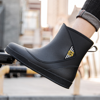 Vīriešu lietus zābaki, PVC augšdaļa, plastmasas zole, zemais augums, pretslīdēšanas, nodilumizturība