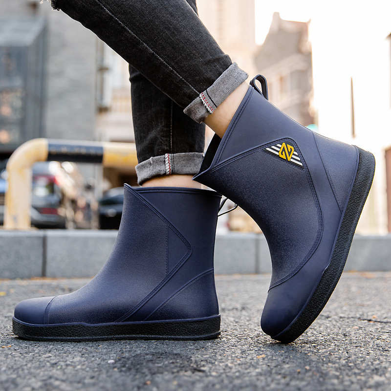 Vīriešu lietus zābaki, PVC augšdaļa, plastmasas zole, zemais augums, pretslīdēšanas, nodilumizturība