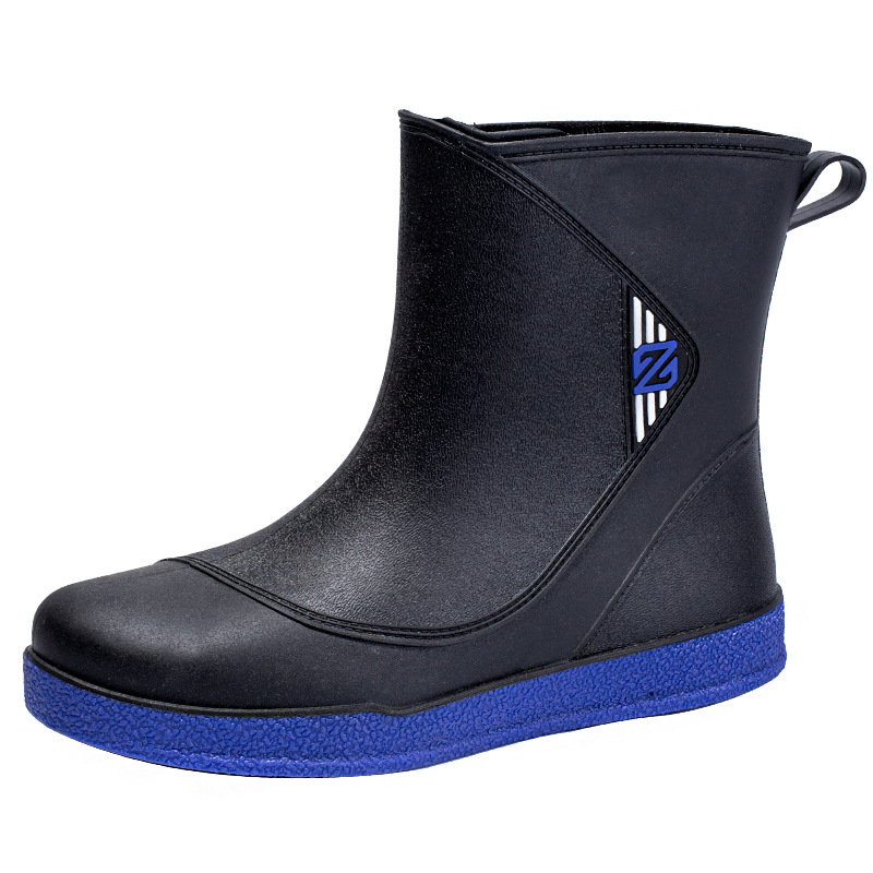 Vīriešu lietus zābaki, PVC augšdaļa, plastmasas zole, zemais augums, pretslīdēšanas, nodilumizturība