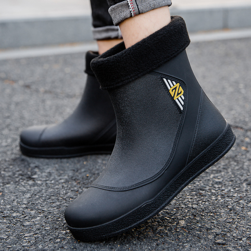 Vīriešu lietus zābaki, PVC augšdaļa, plastmasas zole, zemais augums, pretslīdēšanas, nodilumizturība