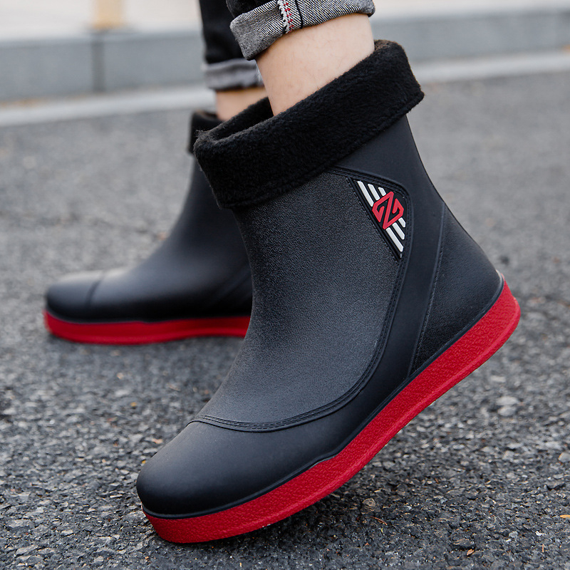 Vīriešu lietus zābaki, PVC augšdaļa, plastmasas zole, zemais augums, pretslīdēšanas, nodilumizturība