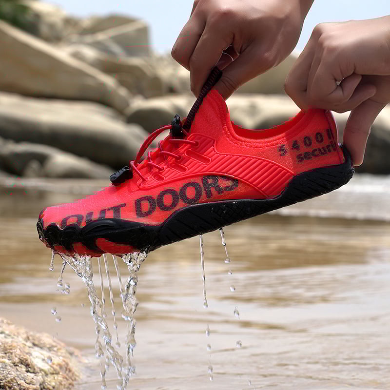 Pantofi pentru drumeții pe râu cu cinci degete – partea superioară din plasă, căptușeală interioară din plasă, talpă din cauciuc antiaderant, talpă intermediară din cauciuc, pentru sporturi în aer liber