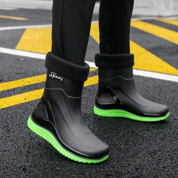Vīriešu plastmasas lietuszābaki vidējā garuma, pretslidējošas zolītes, ūdensdroši, brīvā laika stilā, EVA zole