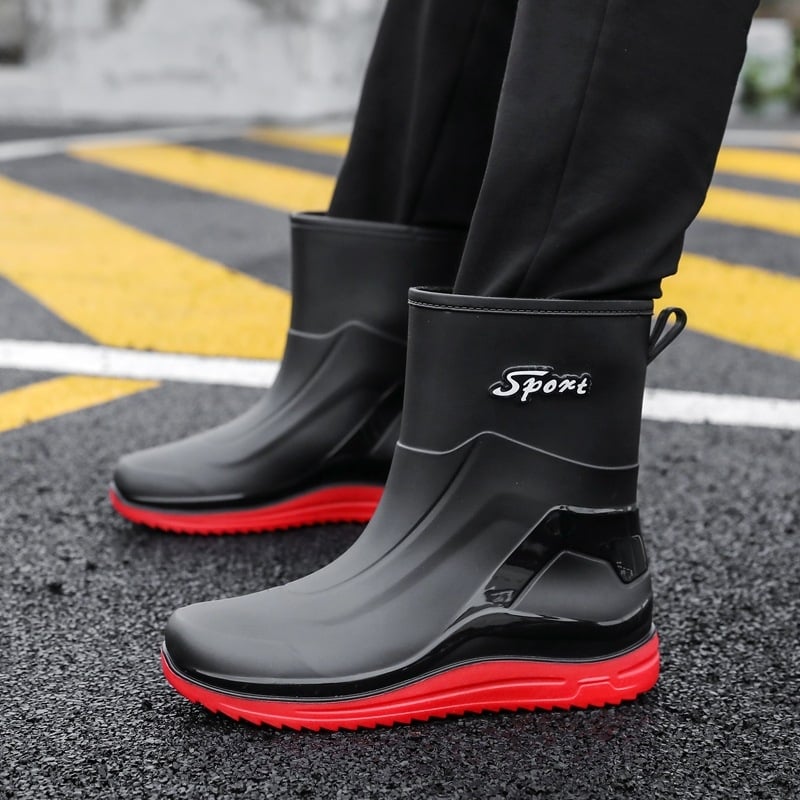 Vīriešu plastmasas lietuszābaki vidējā garuma, pretslidējošas zolītes, ūdensdroši, brīvā laika stilā, EVA zole