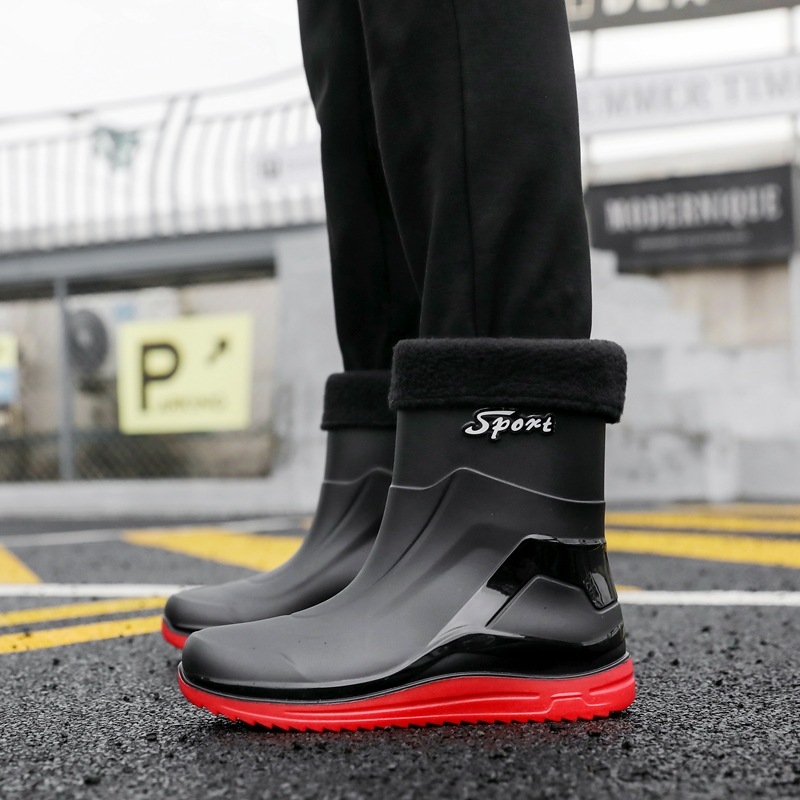 Vīriešu plastmasas lietuszābaki vidējā garuma, pretslidējošas zolītes, ūdensdroši, brīvā laika stilā, EVA zole