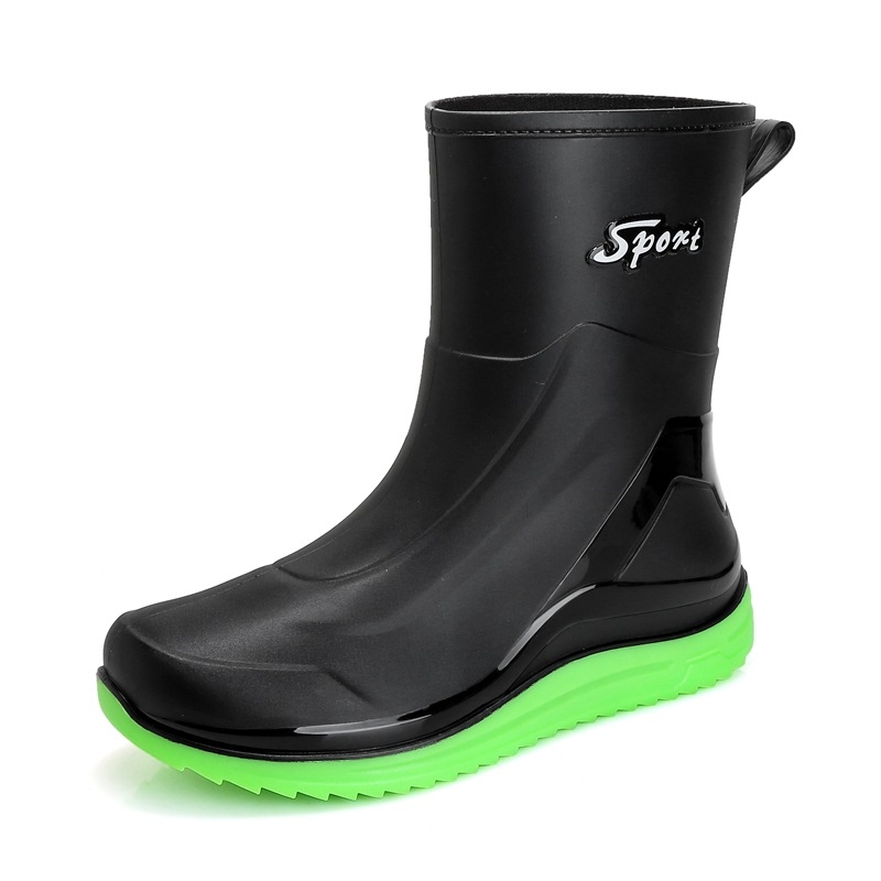 Vīriešu plastmasas lietuszābaki vidējā garuma, pretslidējošas zolītes, ūdensdroši, brīvā laika stilā, EVA zole