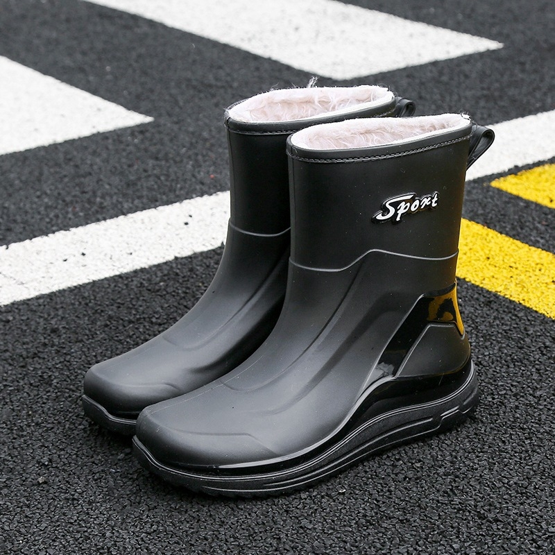 Vīriešu plastmasas lietuszābaki vidējā garuma, pretslidējošas zolītes, ūdensdroši, brīvā laika stilā, EVA zole