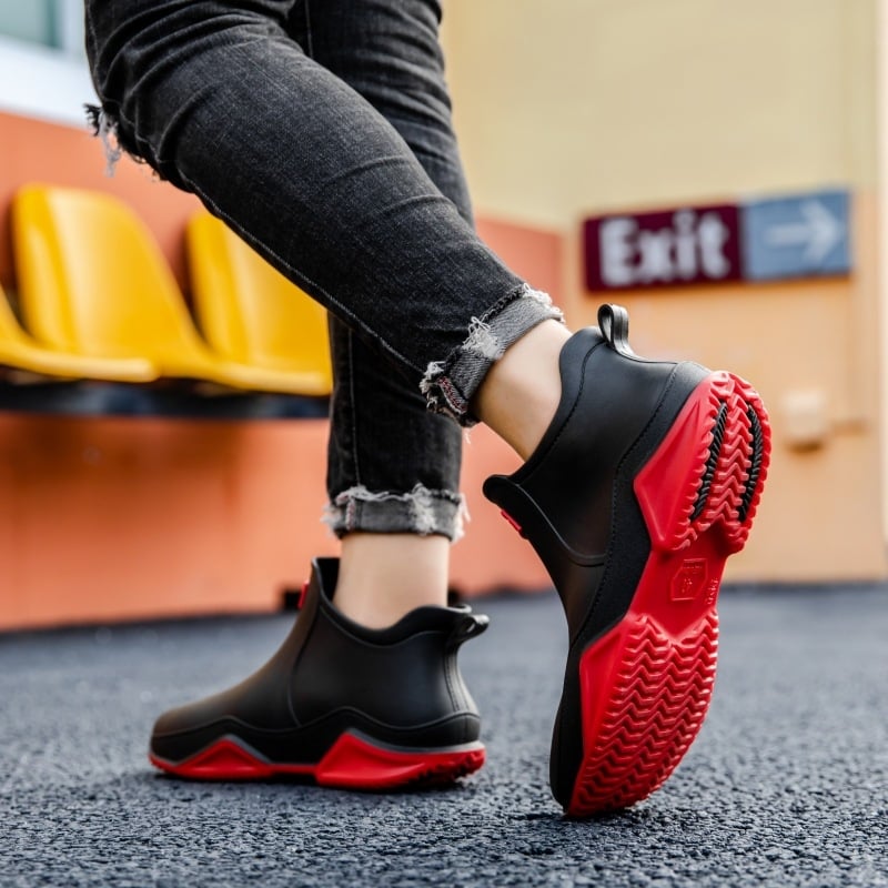 Unisex lietus zābaki, PVC augšdaļa, plastmasas zole, zemāks augums, pretslīdes zole