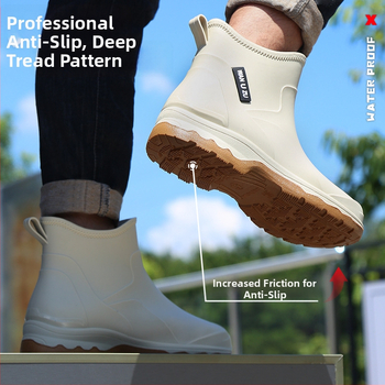 Vīriešu īsas lietus zābaki, PVC augšdaļa, ūdensizturīgi, pretslīdēšana, viegli, plastmasas zole