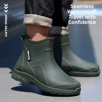Vīriešu īsas lietus zābaki, PVC augšdaļa, ūdensizturīgi, pretslīdēšana, viegli, plastmasas zole