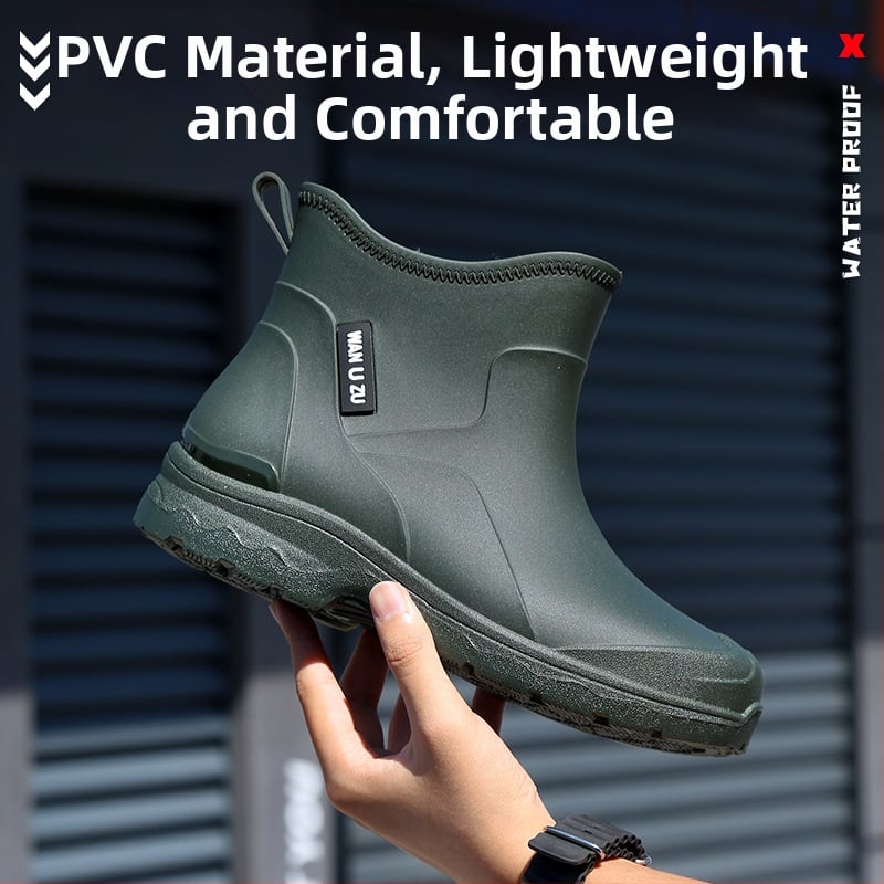 Vīriešu īsas lietus zābaki, PVC augšdaļa, ūdensizturīgi, pretslīdēšana, viegli, plastmasas zole