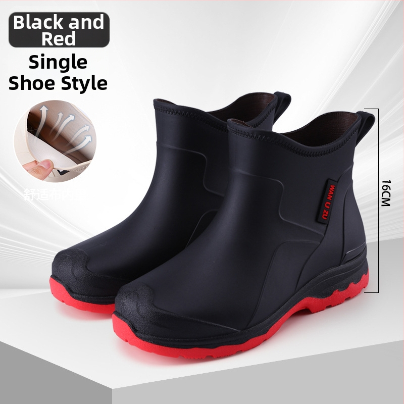 Vīriešu īsas lietus zābaki, PVC augšdaļa, ūdensizturīgi, pretslīdēšana, viegli, plastmasas zole