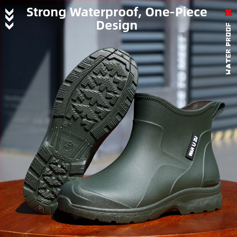 Vīriešu īsas lietus zābaki, PVC augšdaļa, ūdensizturīgi, pretslīdēšana, viegli, plastmasas zole