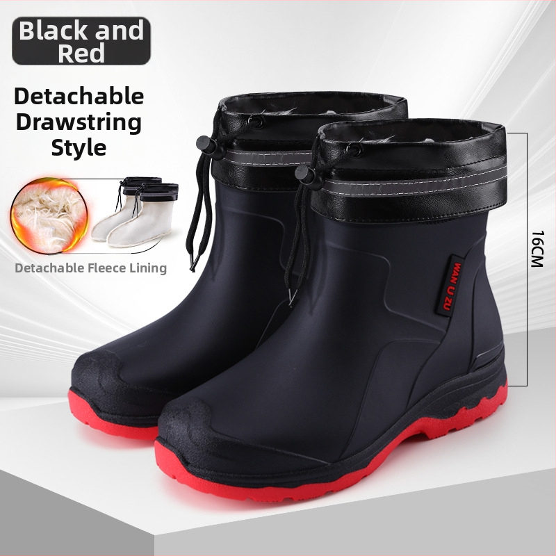 Vīriešu īsas lietus zābaki, PVC augšdaļa, ūdensizturīgi, pretslīdēšana, viegli, plastmasas zole