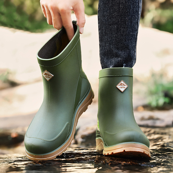 Vīriešu vidēja augstuma lietus zābaki, ūdensizturīgi, pretslīdes, nodilumizturīgi, viengabala zole