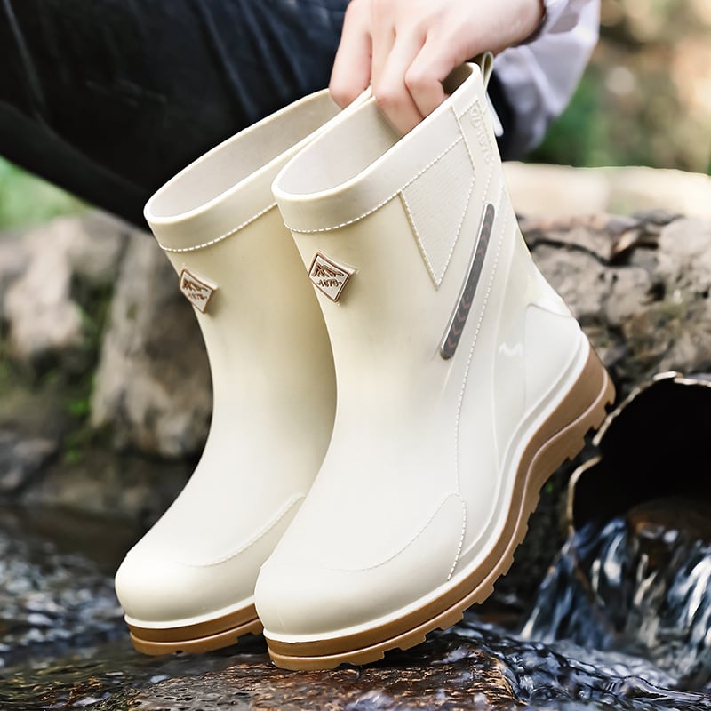 Vīriešu vidēja augstuma lietus zābaki, ūdensizturīgi, pretslīdes, nodilumizturīgi, viengabala zole