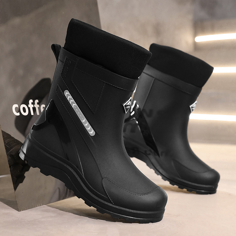 Vīriešu vidēja augstuma lietus zābaki, ūdensizturīgi, pretslīdes, nodilumizturīgi, viengabala zole