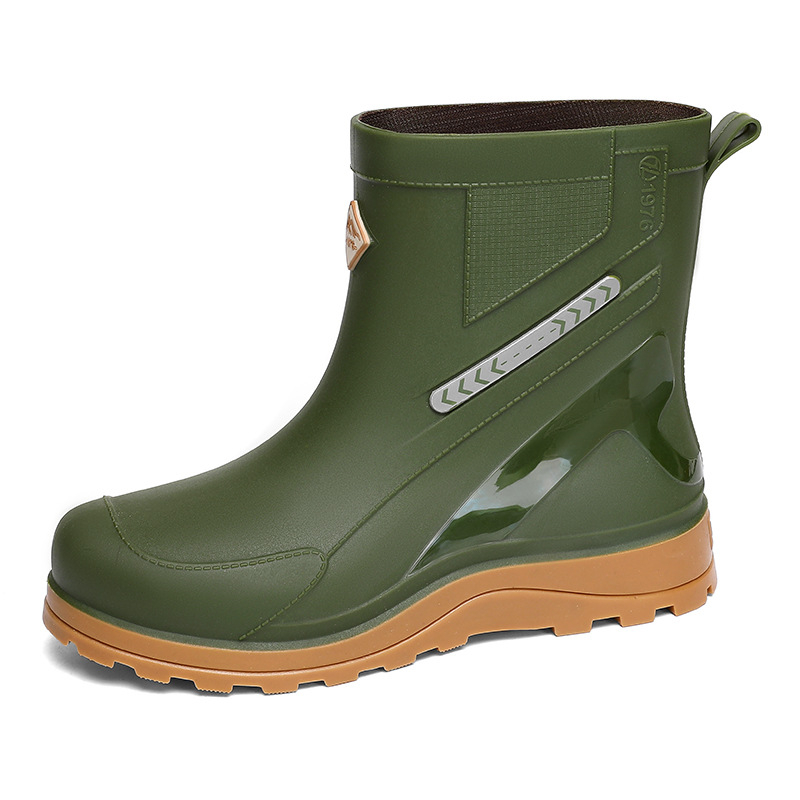 Vīriešu vidēja augstuma lietus zābaki, ūdensizturīgi, pretslīdes, nodilumizturīgi, viengabala zole