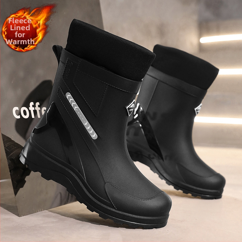 Vīriešu vidēja augstuma lietus zābaki, ūdensizturīgi, pretslīdes, nodilumizturīgi, viengabala zole